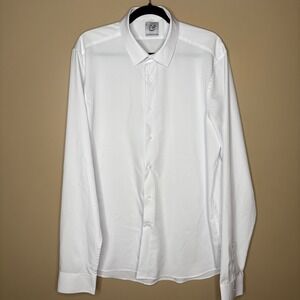 Kilburne & Finch Mens White Ice‎ Yarn Dress Shirt 17.5 36/37 Long Sleeve Solid